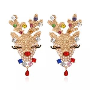 Cute Colorful Christmas Reindeer Earrings